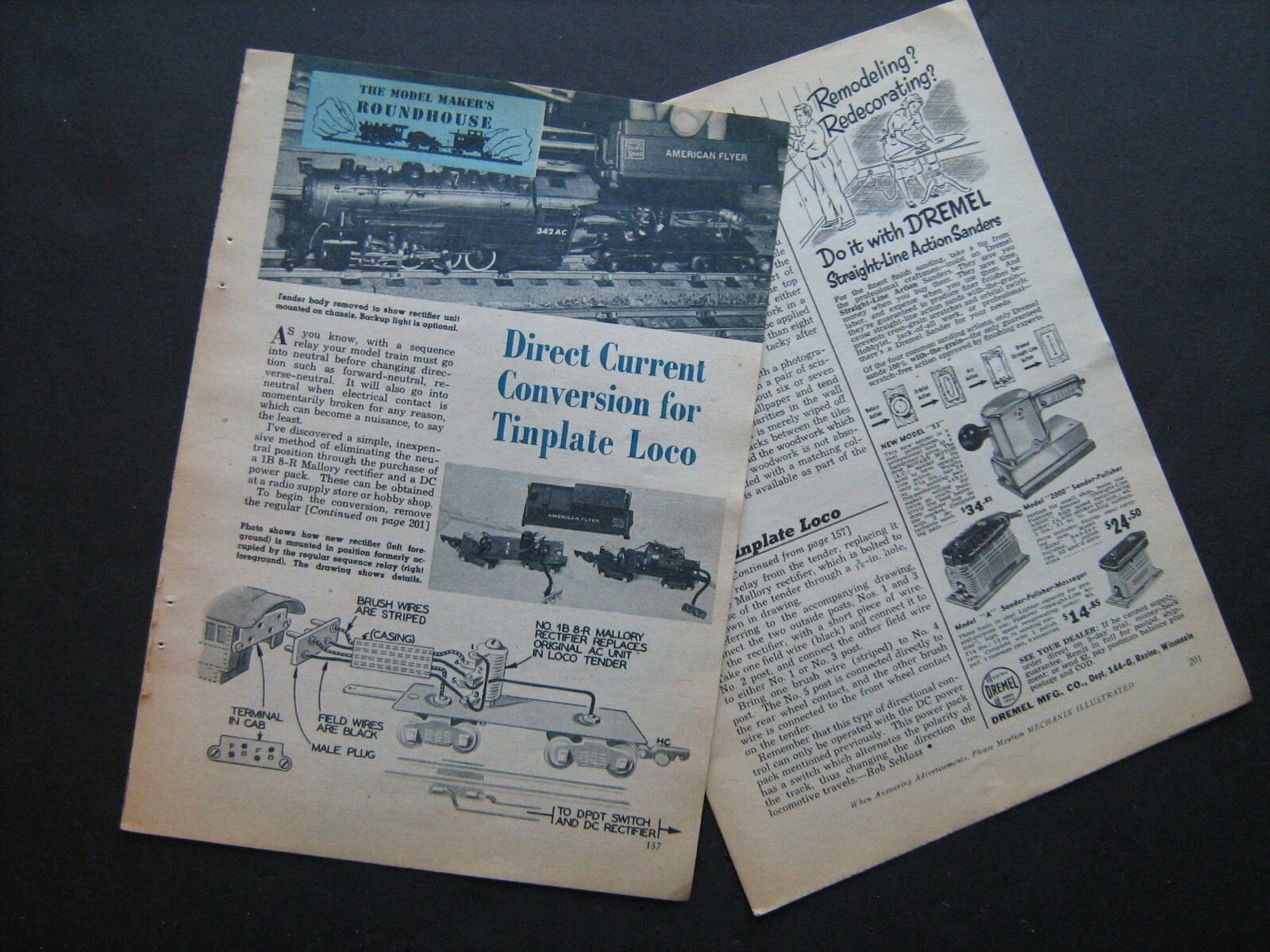 1954 “Direct Current Conversion for Tinplate Locomotive” model train feature