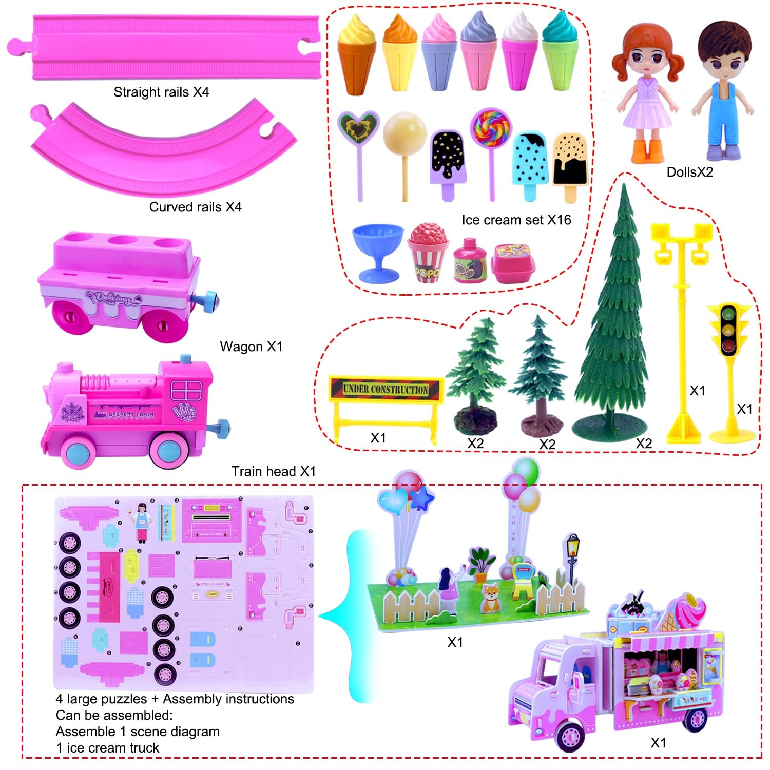 Pink Classic Train Sets for Toddlers|Musical Electric Toys with Small