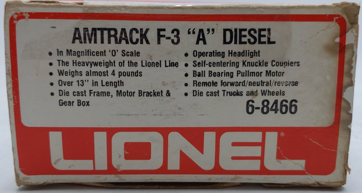 Lionel 6-8466 O Gauge Amtrak F3 A Powered Diesel Locomotive/Box