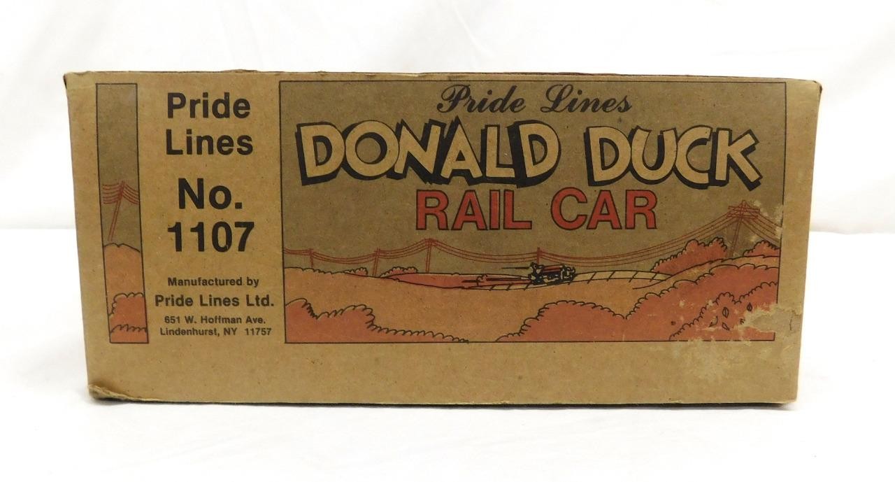 Pride Lines 1107 Donald Duck & Pluto Hand Car Quacks! Runs Disney O gauge Boxed