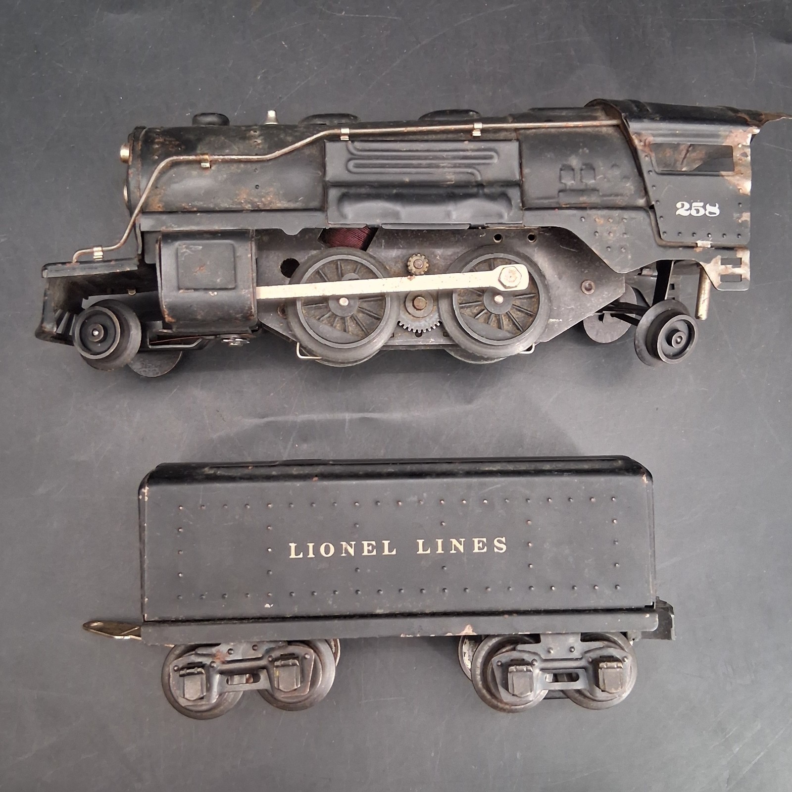 Lionel O Gauge 258 Prewar Tin Plate Steam Loco & Tender Tested Runs READ