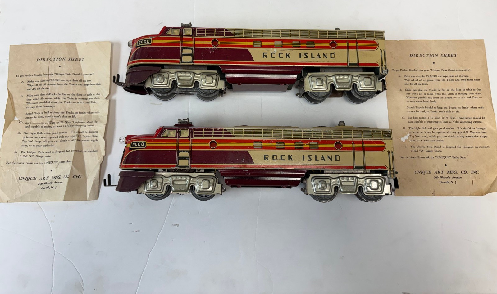 Unique Art O Gauge Rock Island 2000 Diesel Set Superb Condition Lionel Compadabl