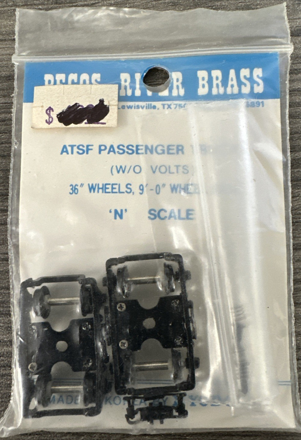 Pecos River Brass N Scale ATSF/Santa Fe Passenger Trucks (w/o Volts) 36″ Wheels