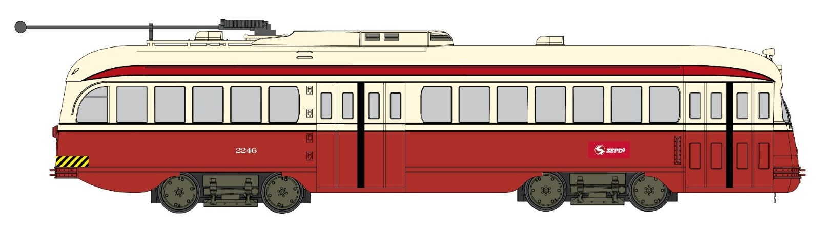 Bowser HO Scale, PCC Car, Philadelphia (SEPTA) Car #2245 TTC Red Scheme.