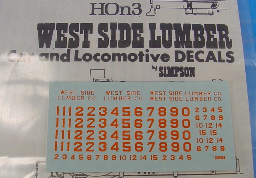 HOn3 WEST SIDE LUMBER LOCOMOTIVE ORANGE DECALS RS323 WISEMAN FORMER RUSS SIMPSON
