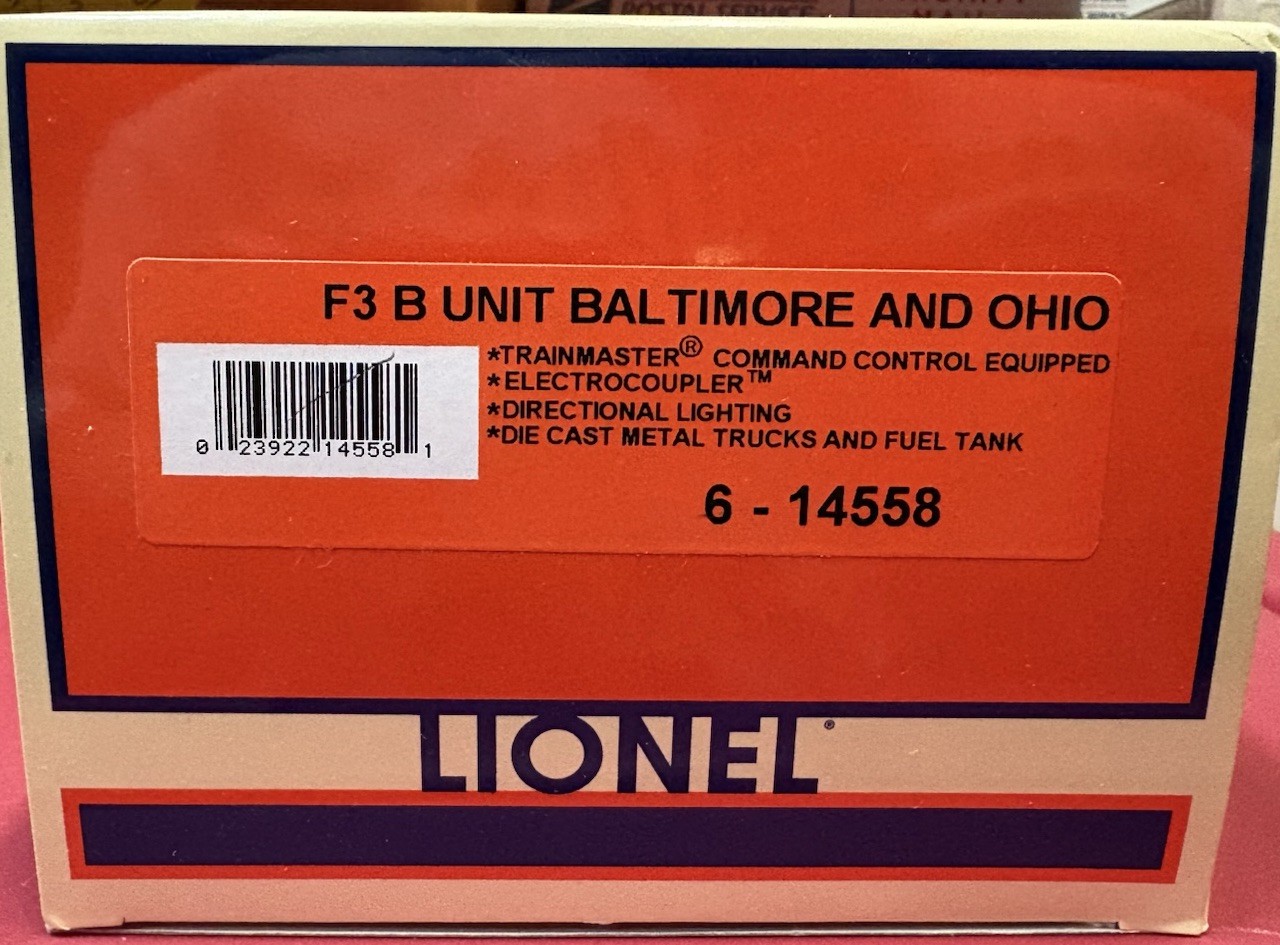 2002 Lionel Electric Baltimore & Ohio F3 B-Unit TrainMaster Diecast Truck + Box