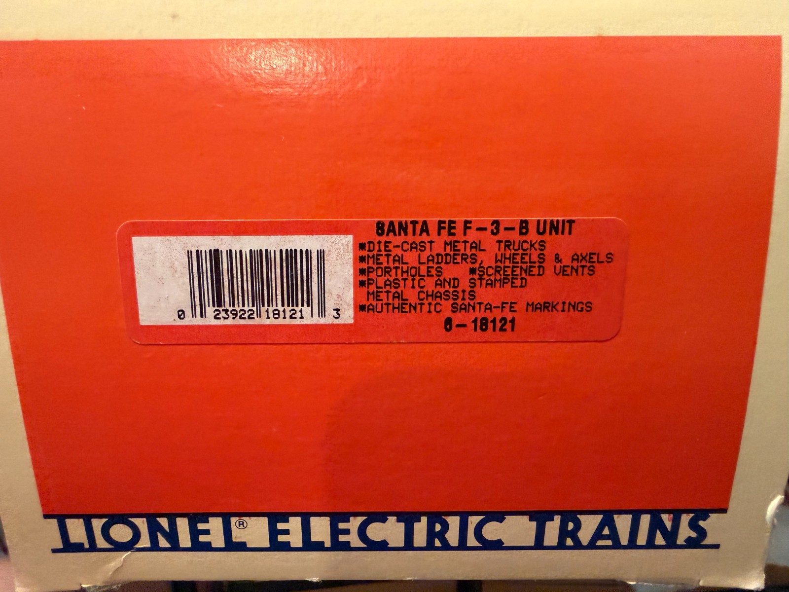 LIONEL 6-18121 Santa Fe F-3 B Unit (Blue) NIB