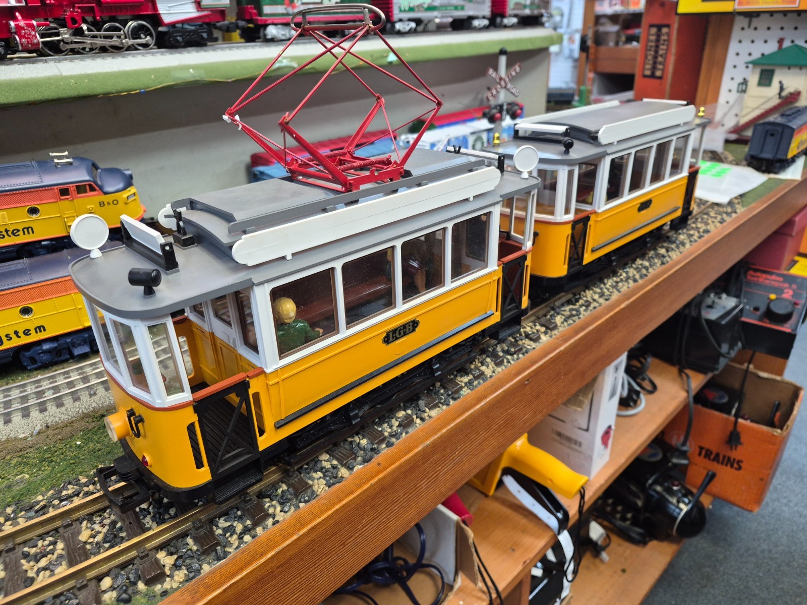 LGB 2035,3500 G SCALE TROLLEY SET POWERED & NON POWERED TRAILER BOXED TESTED