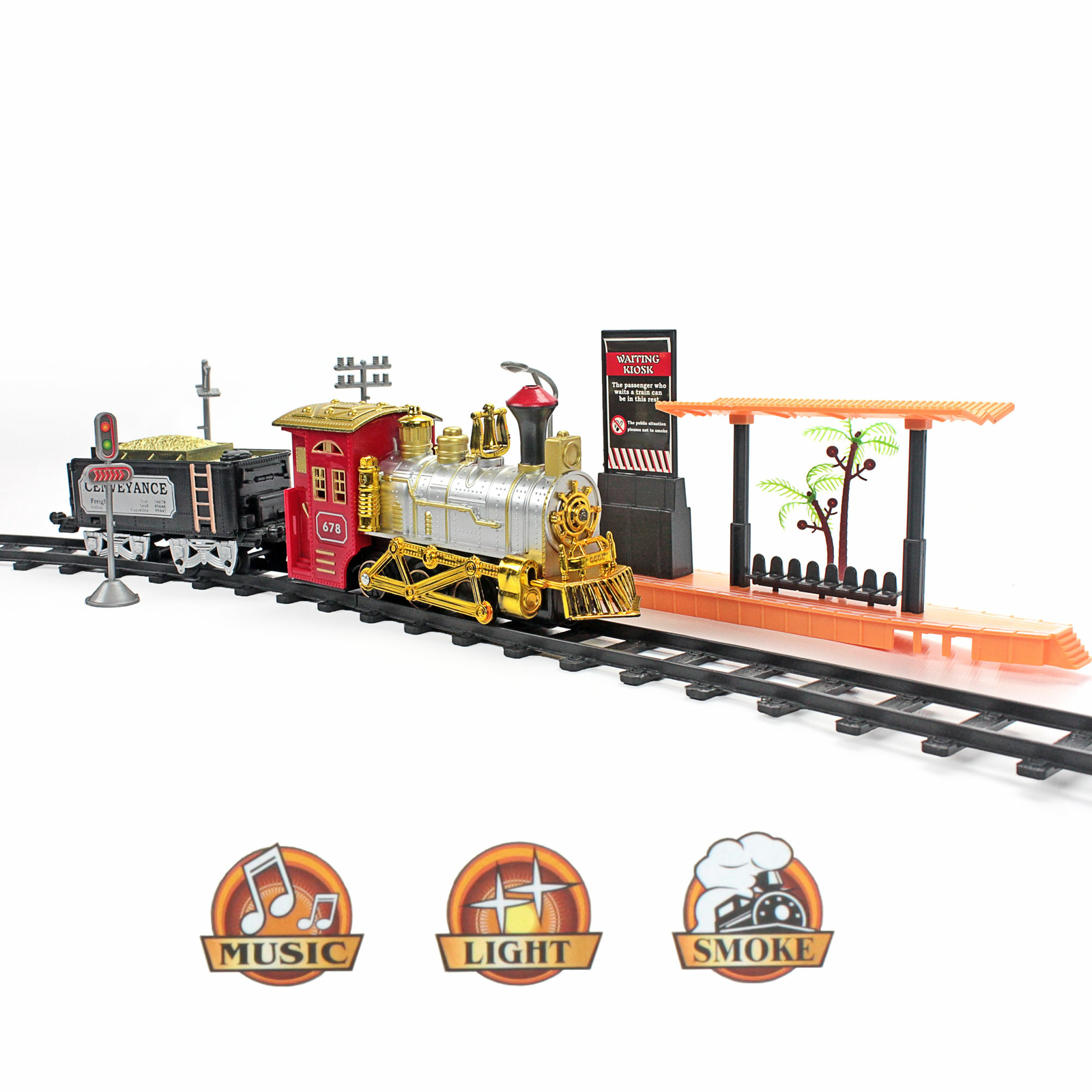 Toy Train Rail King Realistic Locomotive for Children Kids Smoke Sound