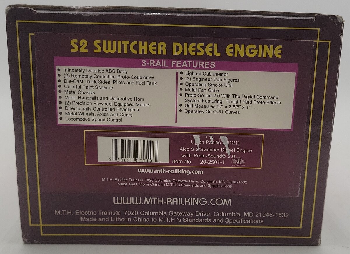 MTH 20-2501-1 O Gauge Union Pacific Alco S-2 Diesel Switcher w/PS2 #1121/Box
