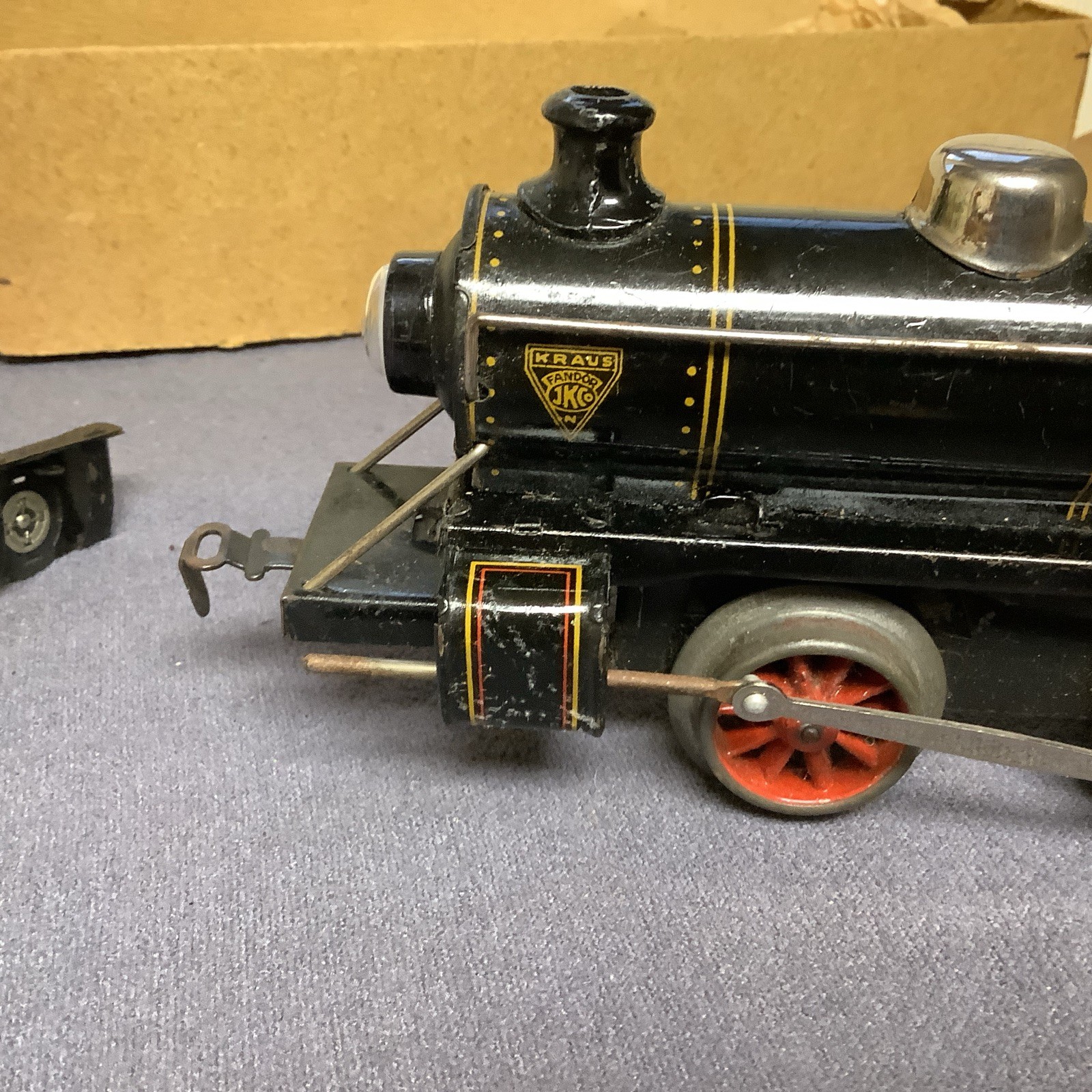 Vintage Fandor Clockwork Locomotive And Tender With Battery Operated Light Used