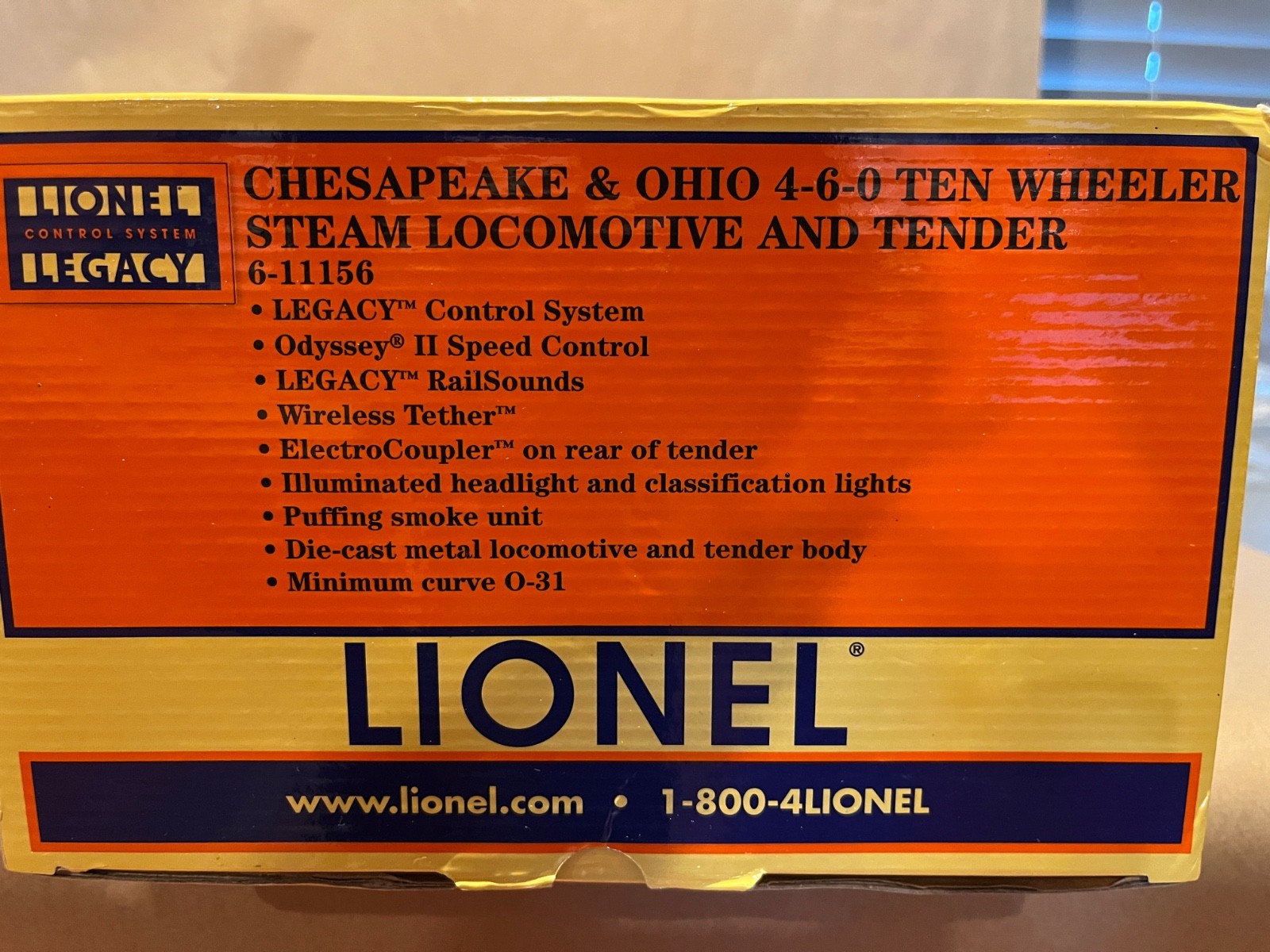 Lionel 6-11156 CHESAPEAKE & OHO LEGACY SCALE 4-6-0 TEN-WHEELER #377 New-in-box