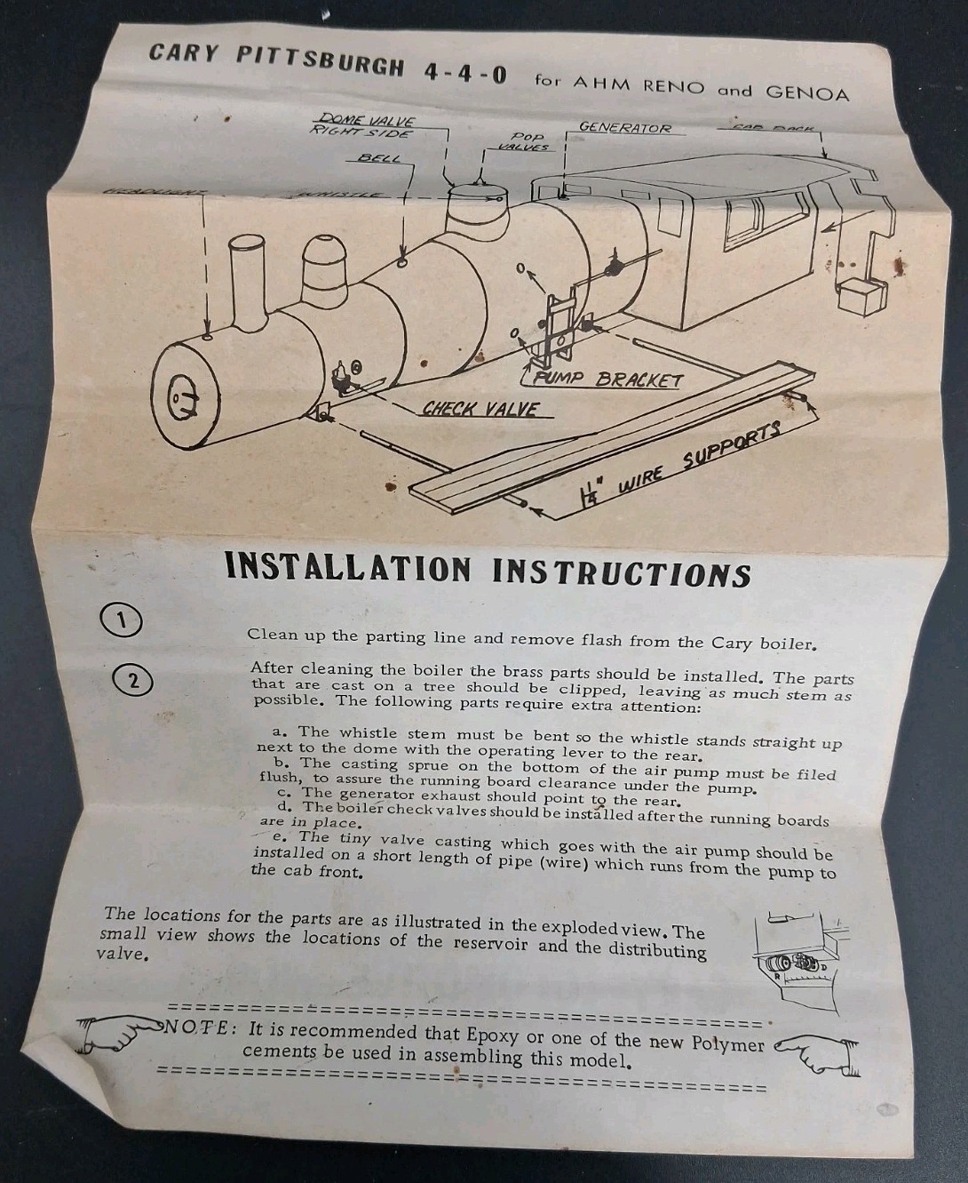 Cary Tyco Mantua Pittsburgh Conversion Boiler Kit General 4-4-0 Steam Locomotive