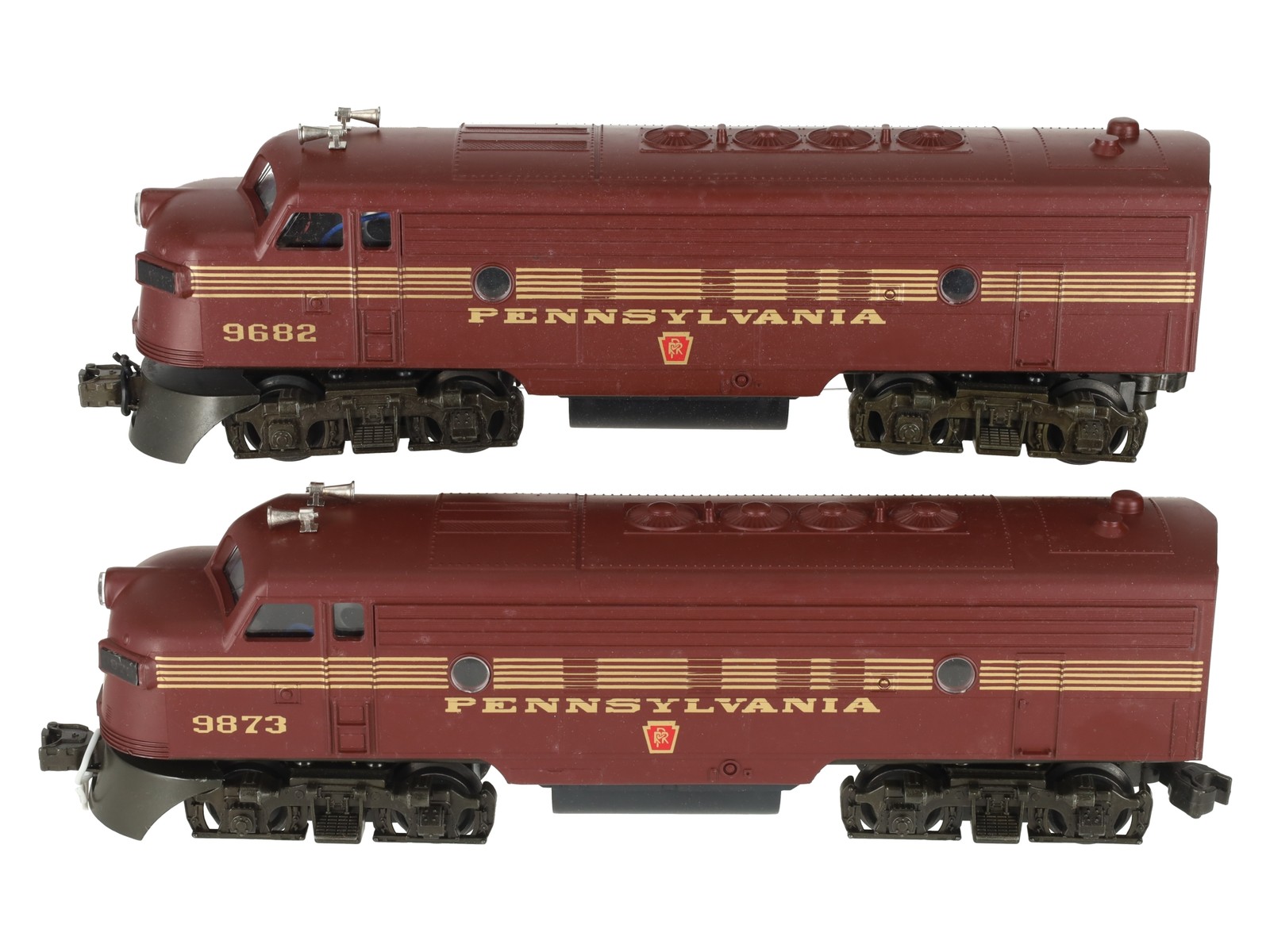 Williams 4305 O Pennsylvania F7 AA Tuscan Red Diesel Locomotives #9682/9873