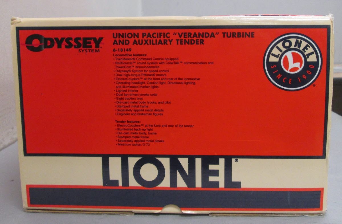 Lionel 6-18149 O Gauge Union Pacific Veranda Gas Turbine & Tender #73 w/ TMCC LN