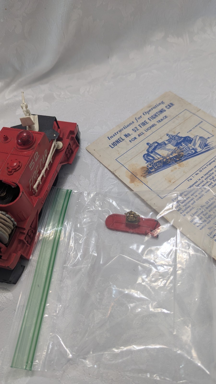 Vtg Lionel O Gauge No 52 Operating Fire Fighting Car. Built 8/1958. See photos