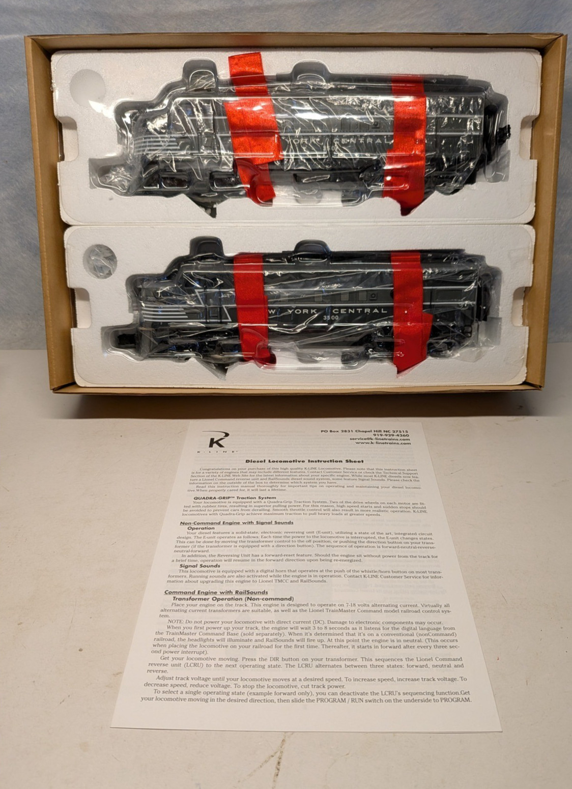 K-Line K-25701 NYC F-3 Diesel A-A, Both Powered C-9 NIB