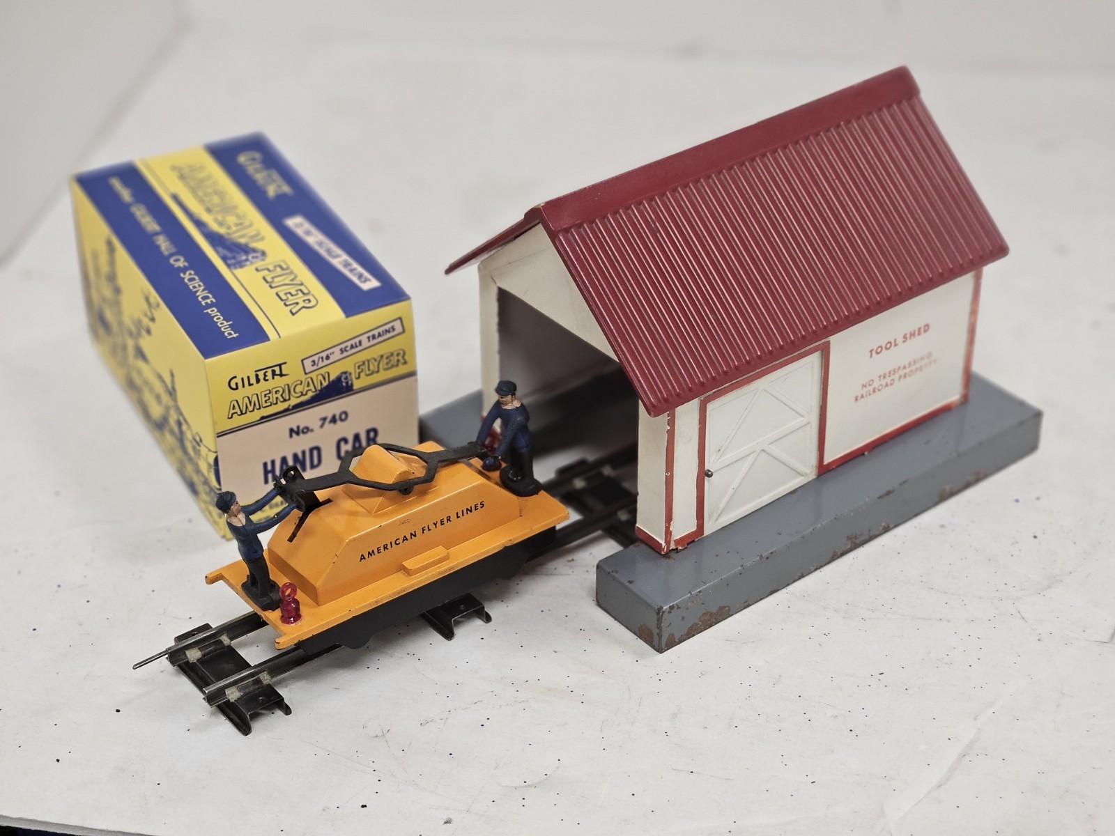 AC Gilbert American Flyer 740 Handcar & Shed With Repro Box. Rebushed & Serviced