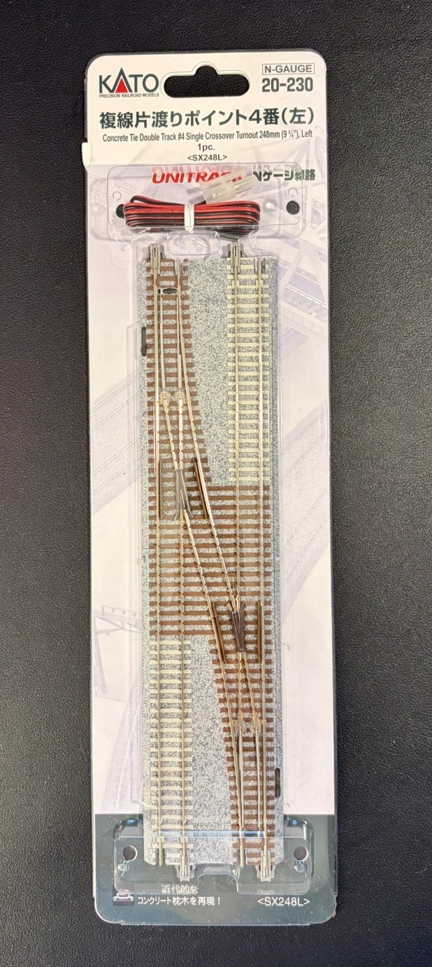 N Scale KATO Concrete Tie Double #4 Single Crossover Turnout 248mm 20-230 NIB.