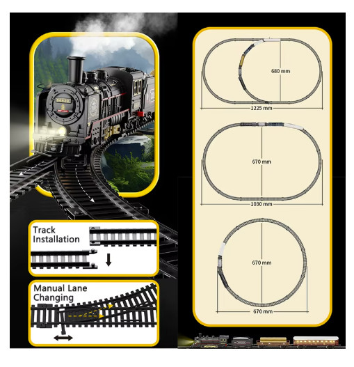 Retro Electric Steam Train Set Railway Track Model Toy Gift