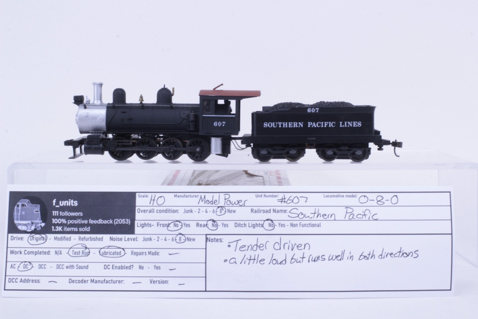 Model Power HO Scale Southern Pacific #607 0-8-0 DC Powered Locomotive