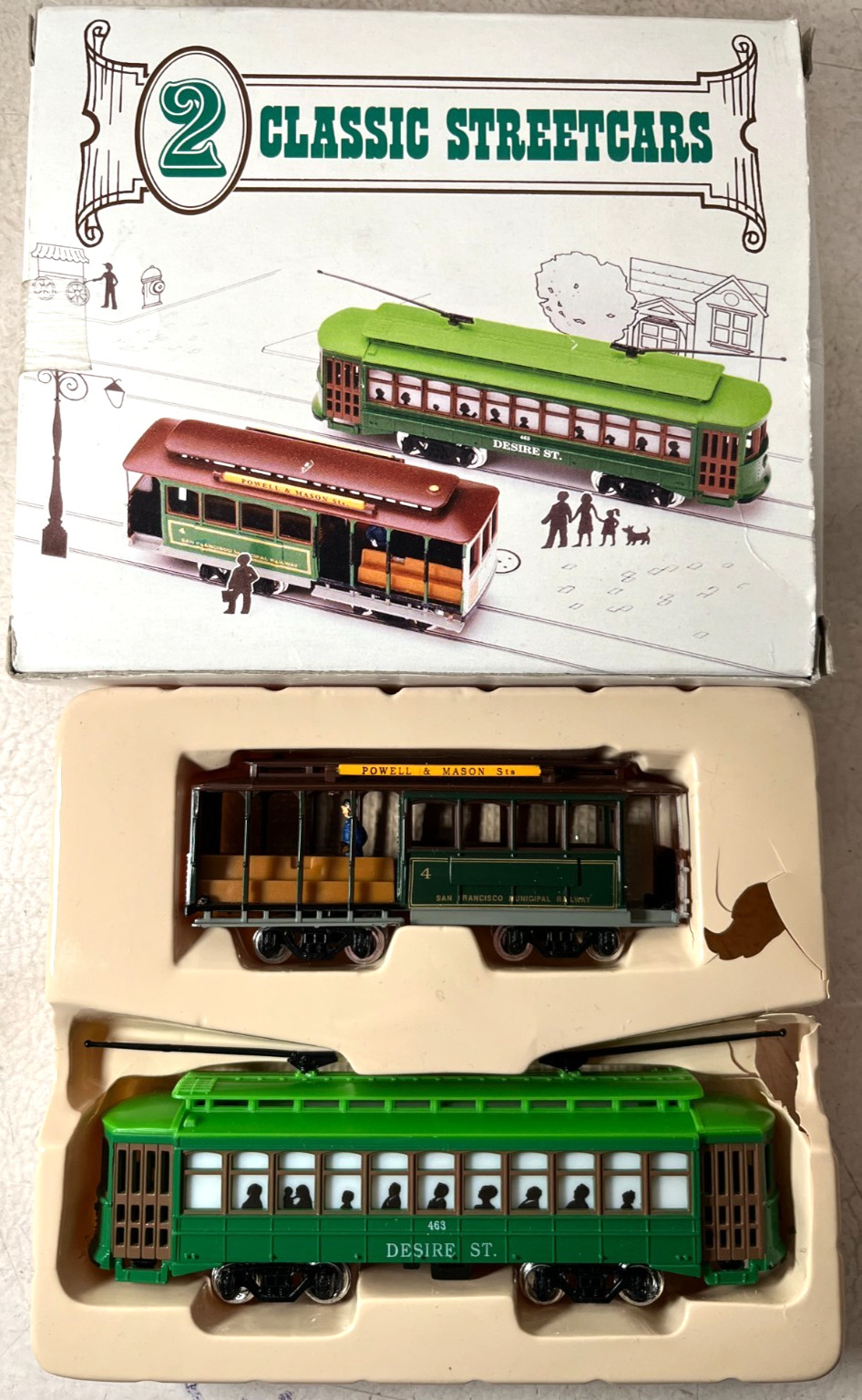 BACHMANN 41-0605-G1 & G2 – HO SCALE – SAN FRANCISCO CABLE CARS + 2 OTHERS