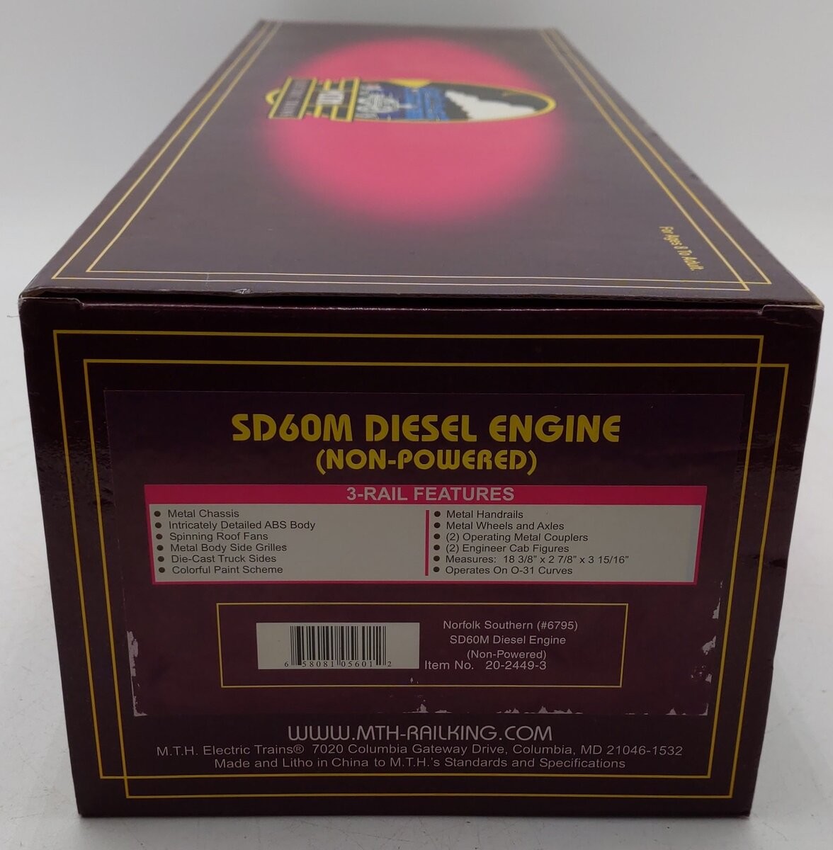MTH 20-2449-3 NS SD60M Non-Powered Diesel Engine #6795 EX/Box