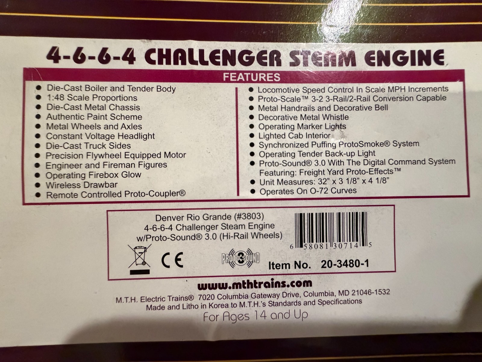 MTH 20-3480-1 Rio Grande Challenger Custom Weathered W/ Proto 2 LN/Box