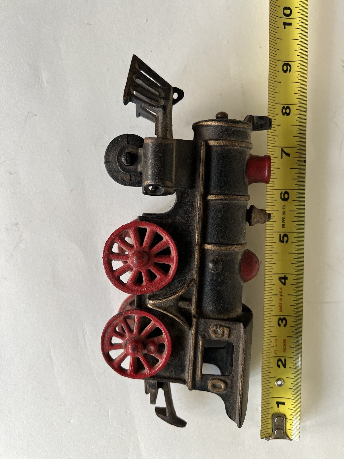 ANTIQUE Marked “5 0″ Cast Iron Steam Locomotive Train Original Hand Paint 8.5”