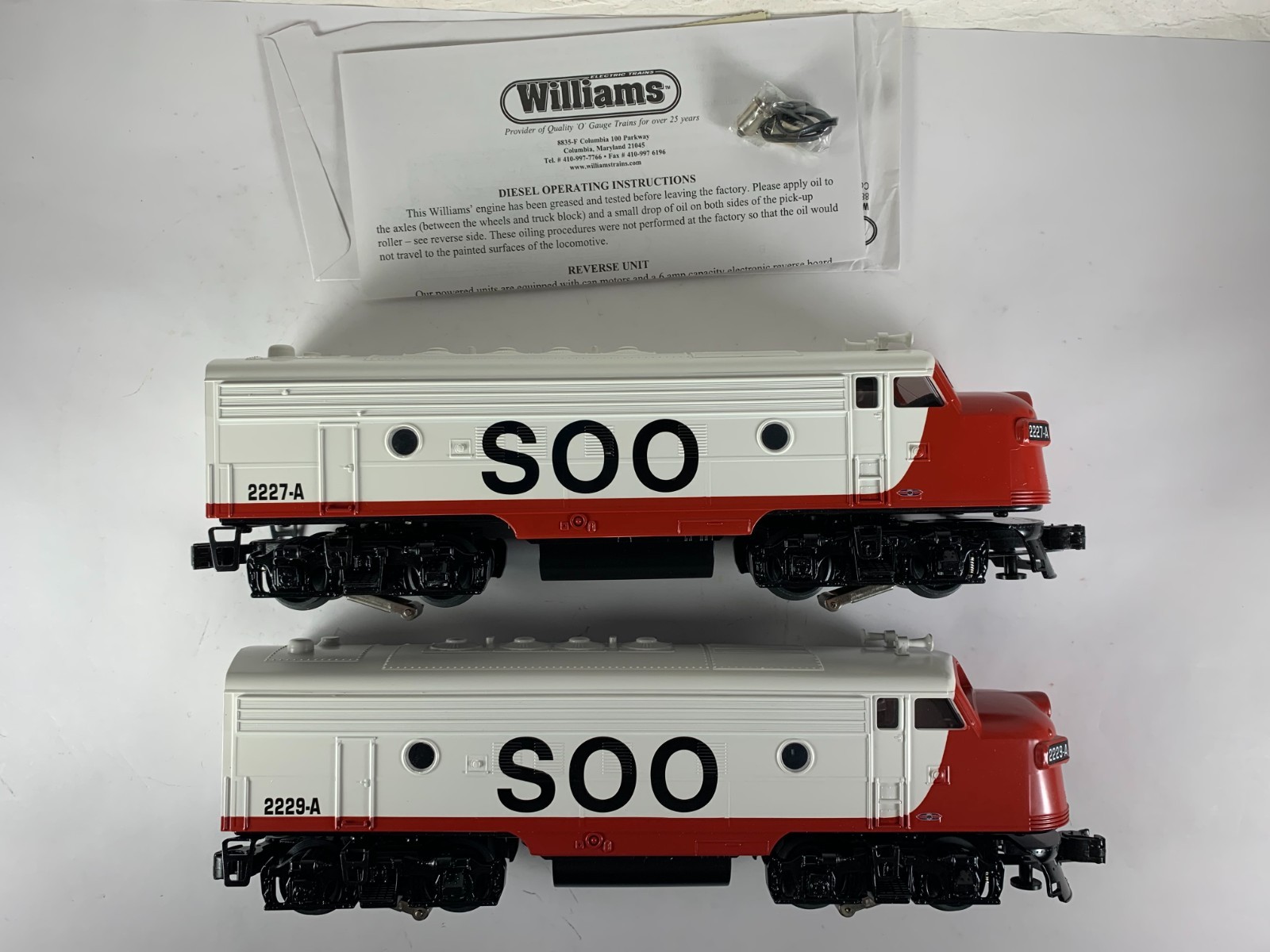WILLIAMS ‘O’ F-7-221, SOO LINE F-7 SET #2229-A (POWERED) & #2227-A (DUMMY) NIBs