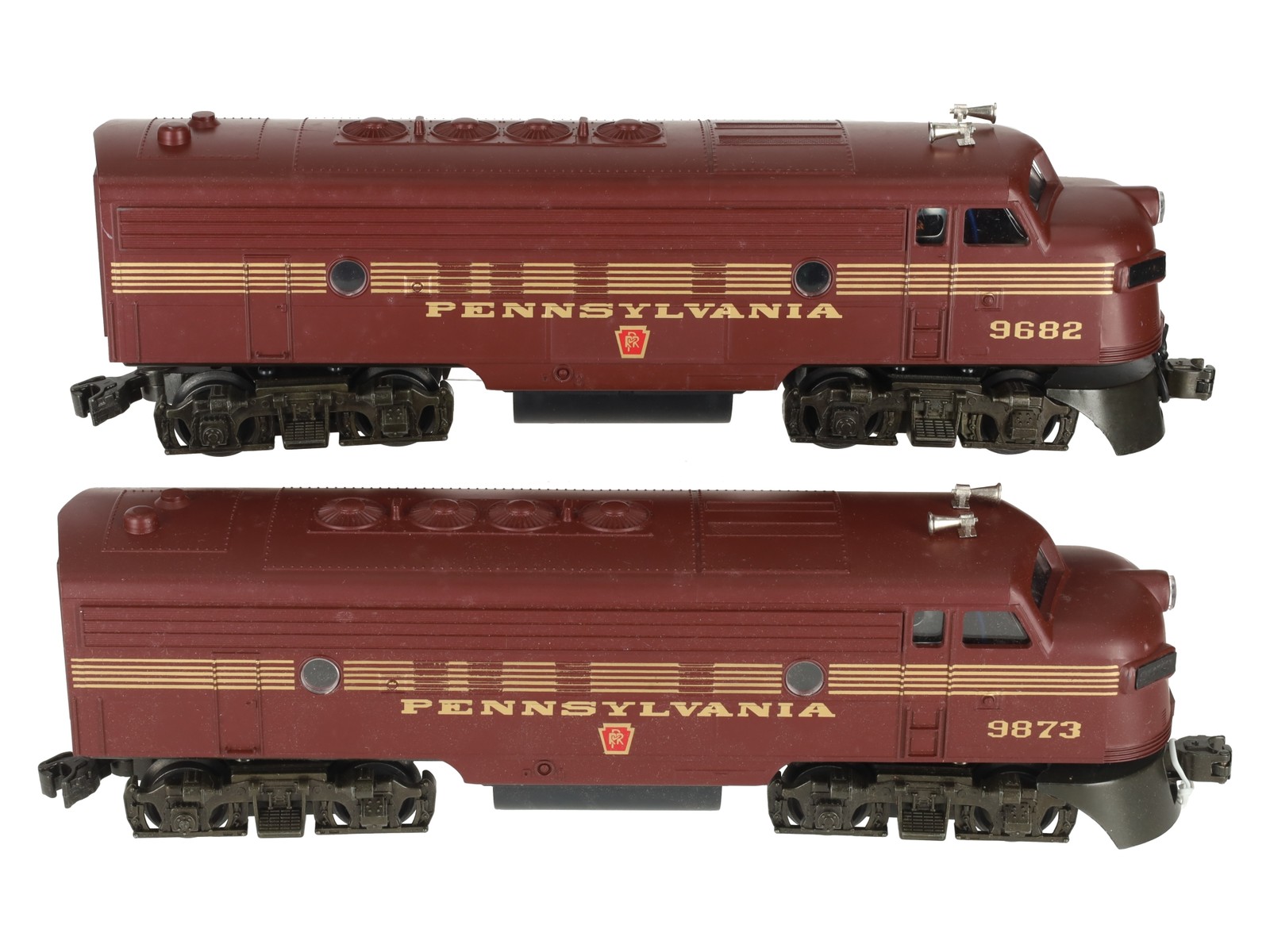 Williams 4305 O Pennsylvania F7 AA Tuscan Red Diesel Locomotives #9682/9873