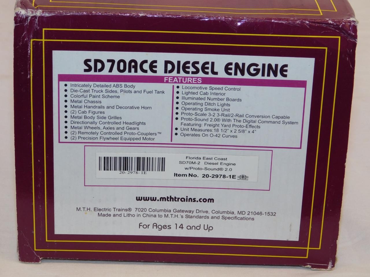 MTH 20-2978-1 EMD SD70M-2 Florida East Coast Protosounds2 Premier C-9 Diesel FEC