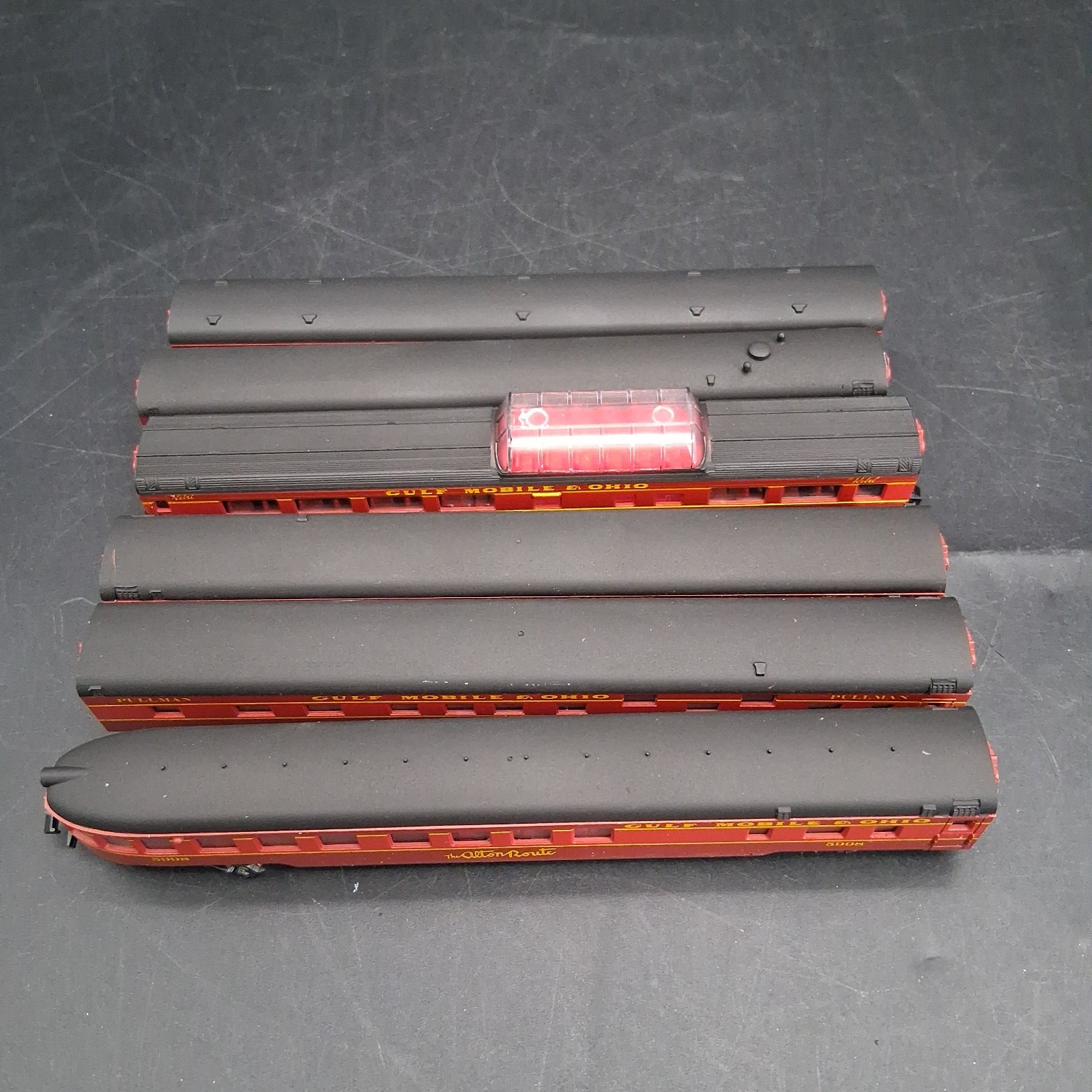 Con-Cor N Scale GM&O ALTON ROUTE & REBEL Set 3 PA Locos AAB & 6 Passenger Cars