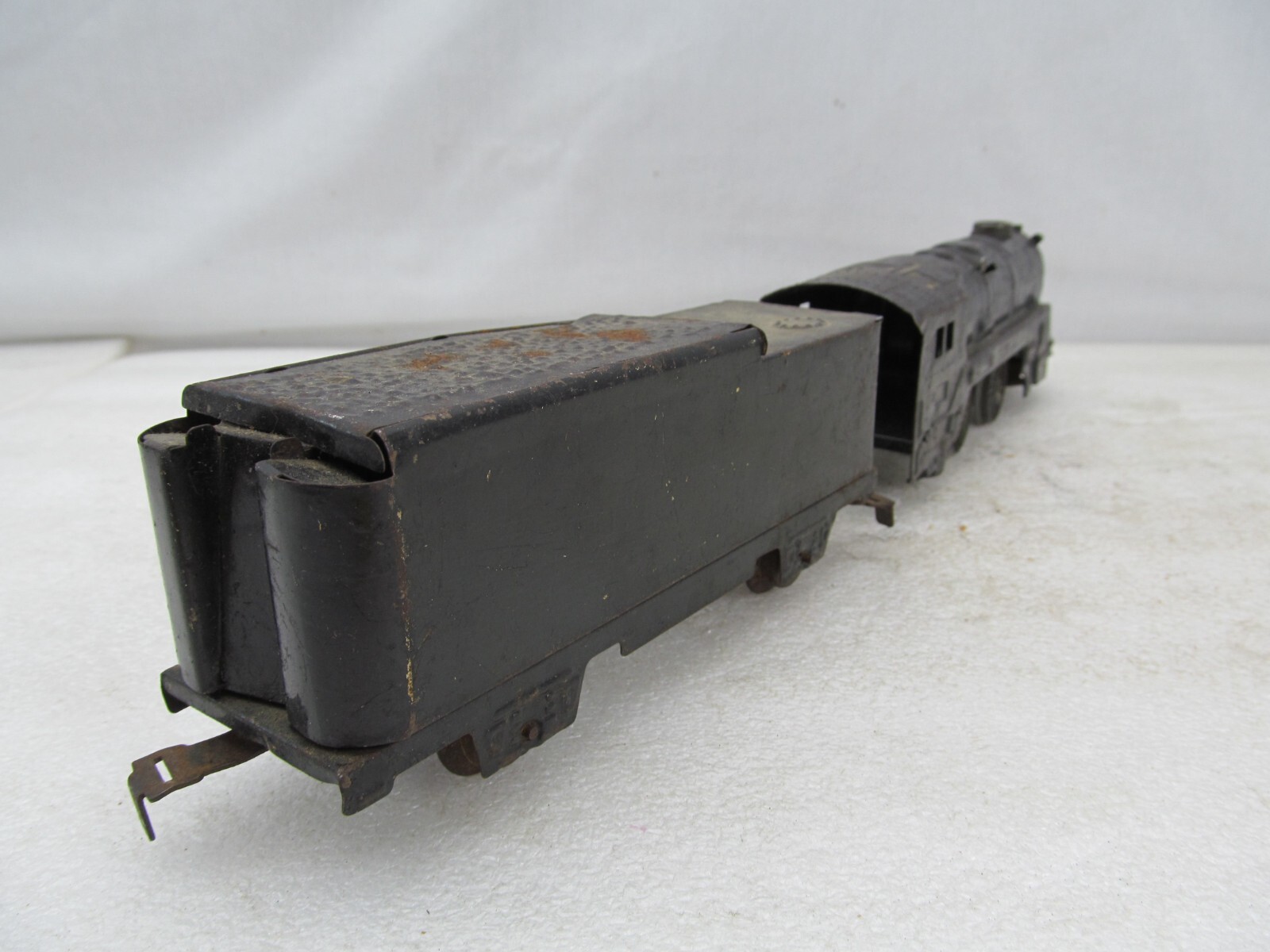 Marx Wind Up Tin Steam Locomotive & Tender Plastic Pilot & Boiler Plate Tested