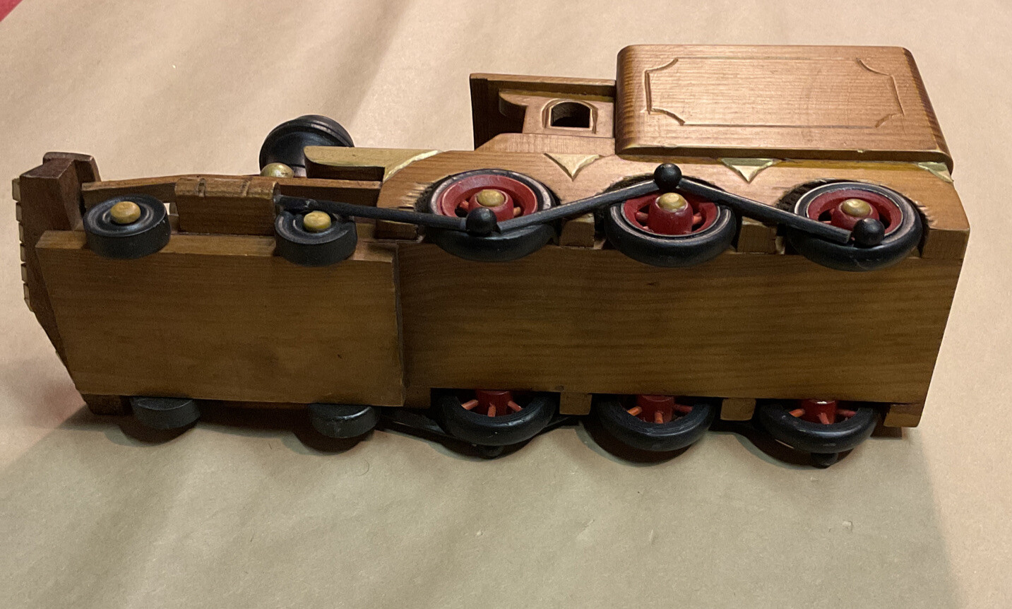 VTG Wooden Train Candy Holder Handmade 10.5” x 3 1/4” Brown Color