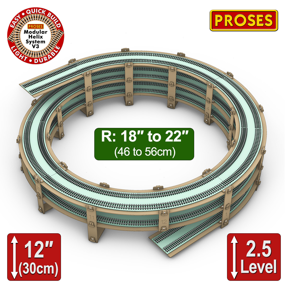 PROMO PRICE! HO Scale Single/Double Track Helix Radius 18″ to 22″ Height 12″