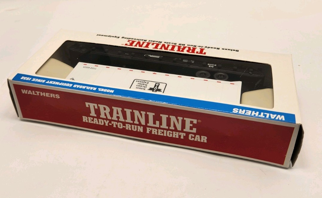Walther’s Trainline RTR HO NFS 9316 FLAT CAR W/ TOTE TRAILER RAIL CAR NOS C3