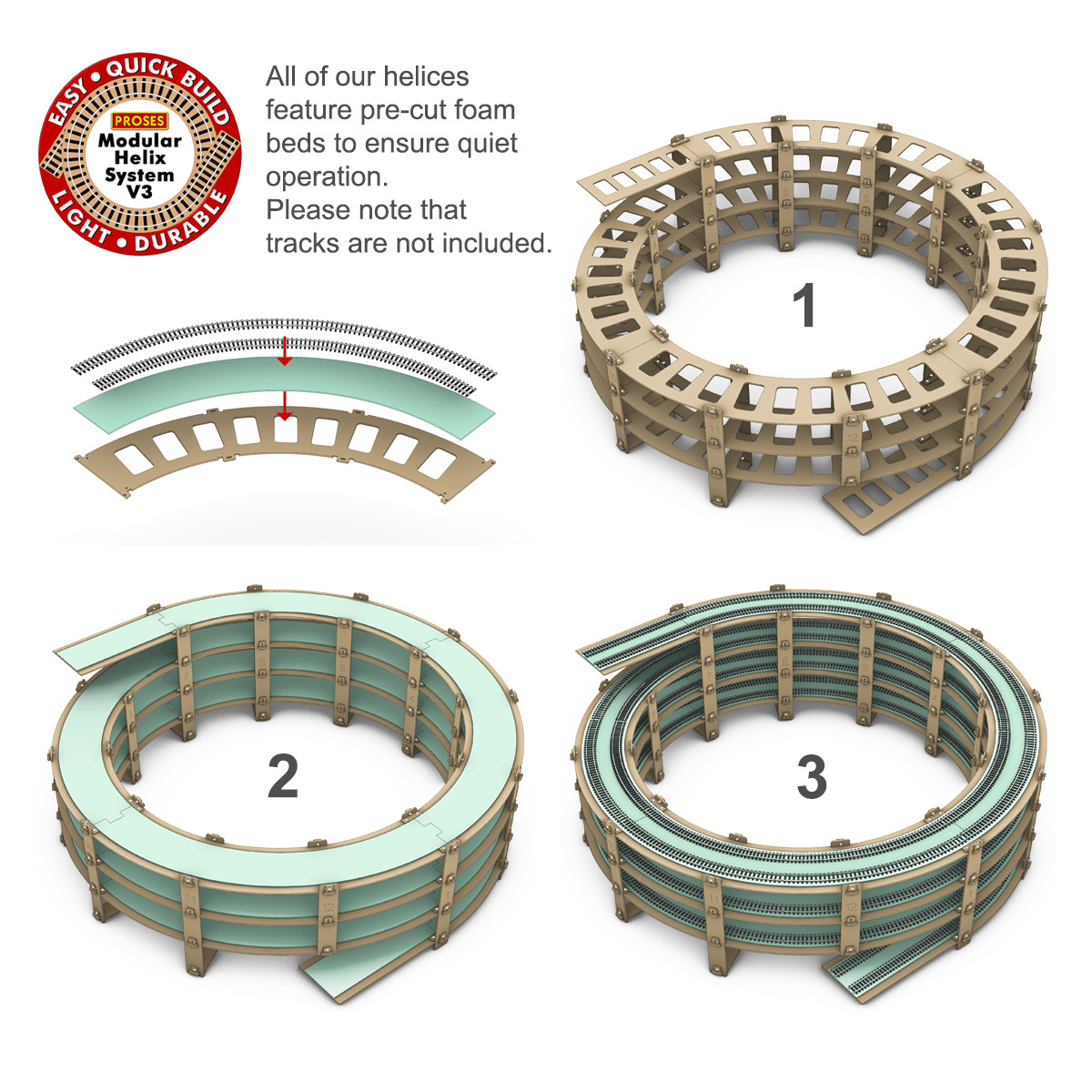 HUS30-03 Radius 30″, Height 20″ Helix For R:28″ to R:32″ Tracks (4.5 Levels)