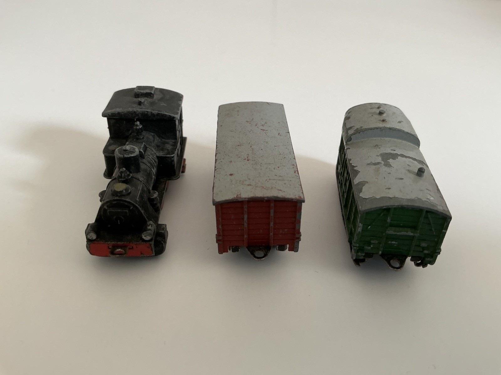 Small Vintage Train Engine, Brown Freight Van, Green Brake van – Western Germany