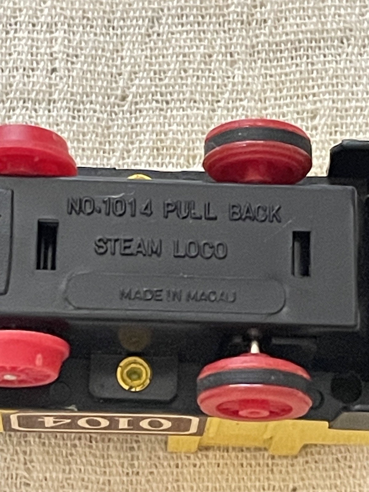 Vintage Train Steam Locomotive Engine 0104 Pull Back Toy Retro Yellow Black Red