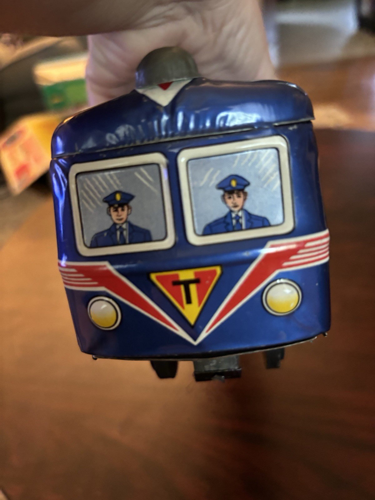 1950’s Blue TIN LOCOMOTIVE EXPRESS E.F 5870 14 In. Street Car READ Description