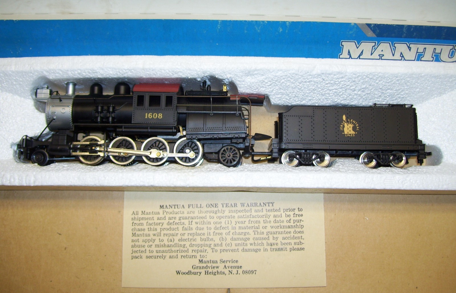 Mantua HO Jersey Central 2-8-2 “Camelback” Locomotive #1608, Excellent In Box