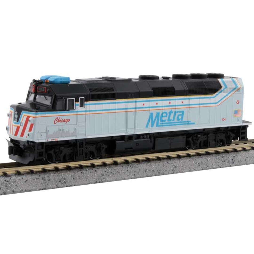 Kato 176-CHICAGO EMD F40PH – Standard DC – Metra #104 Locomotive N Scale