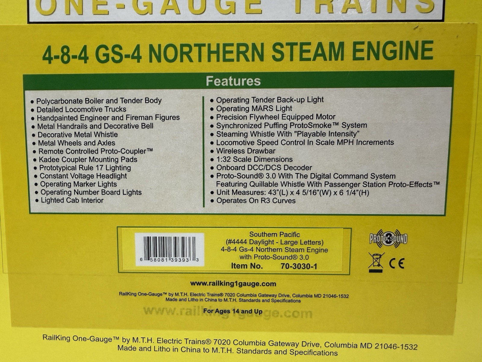 MTH Rail King One Gauge #4444 Southern Pacific Daylight 70-3030-1 Large Letters