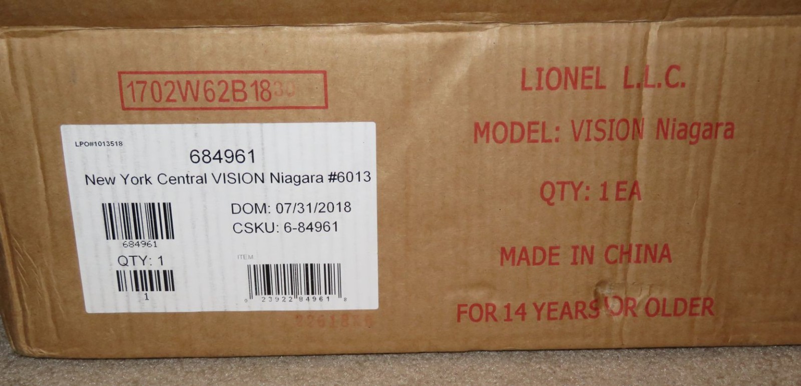 LIONEL 84961 New York Central VISIONLINE Niagara #6013 – NEW -NR