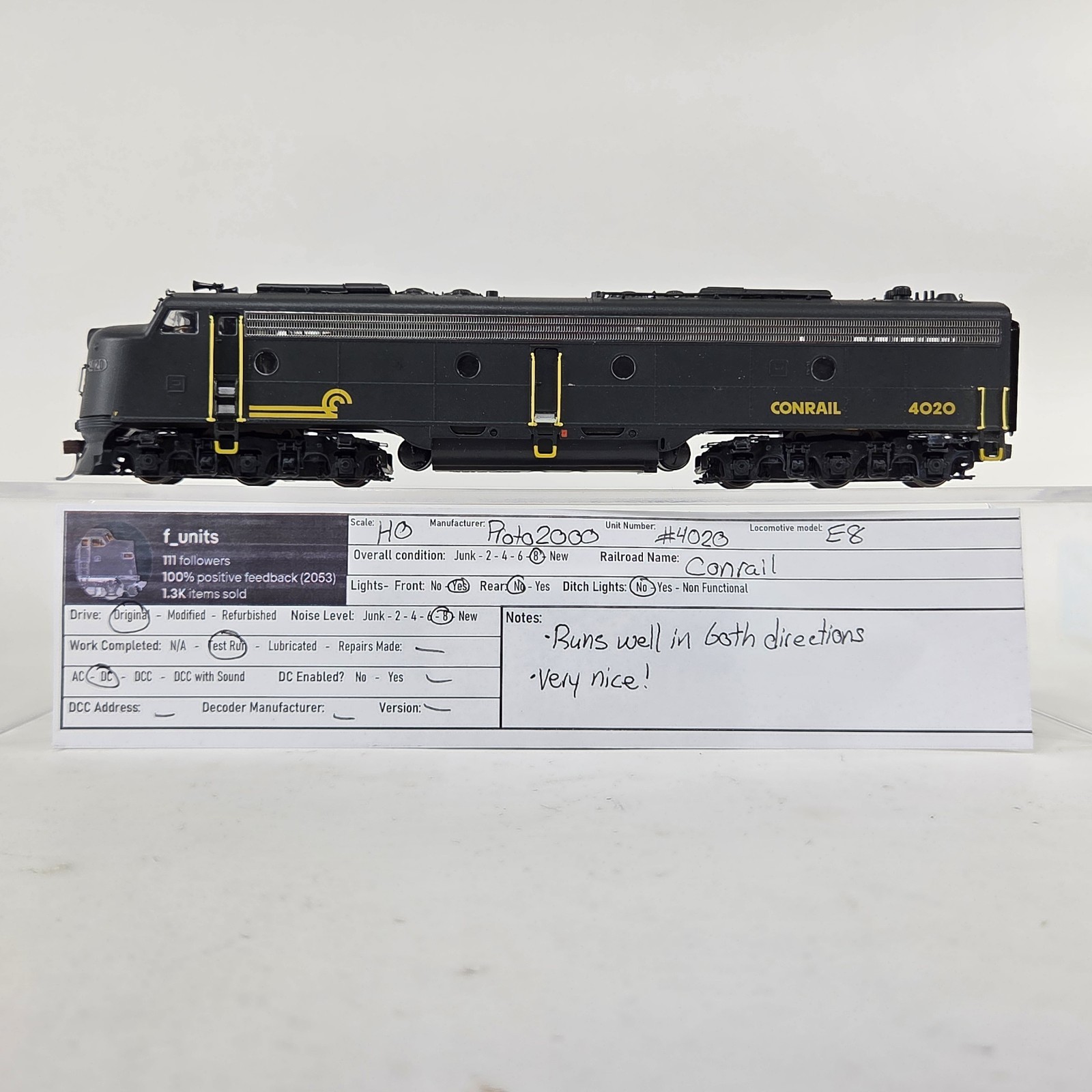 Proto2000 HO Scale Conrail #4020 E8 Powered Locomotive