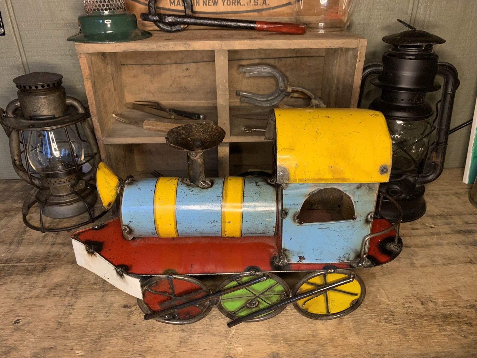 Vintage Railroad Train Art-Hand Made Engine Using Colorful Welded Steel