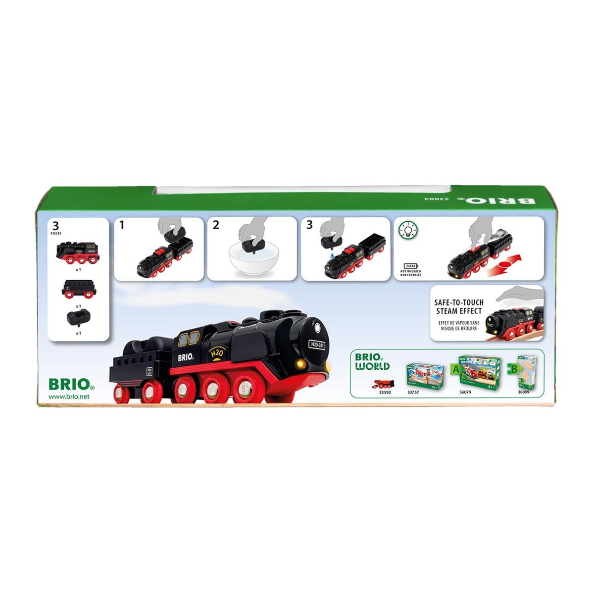 World Battery-Operated Steaming Train – 3-Piece Motorized Train Engine for Wo…