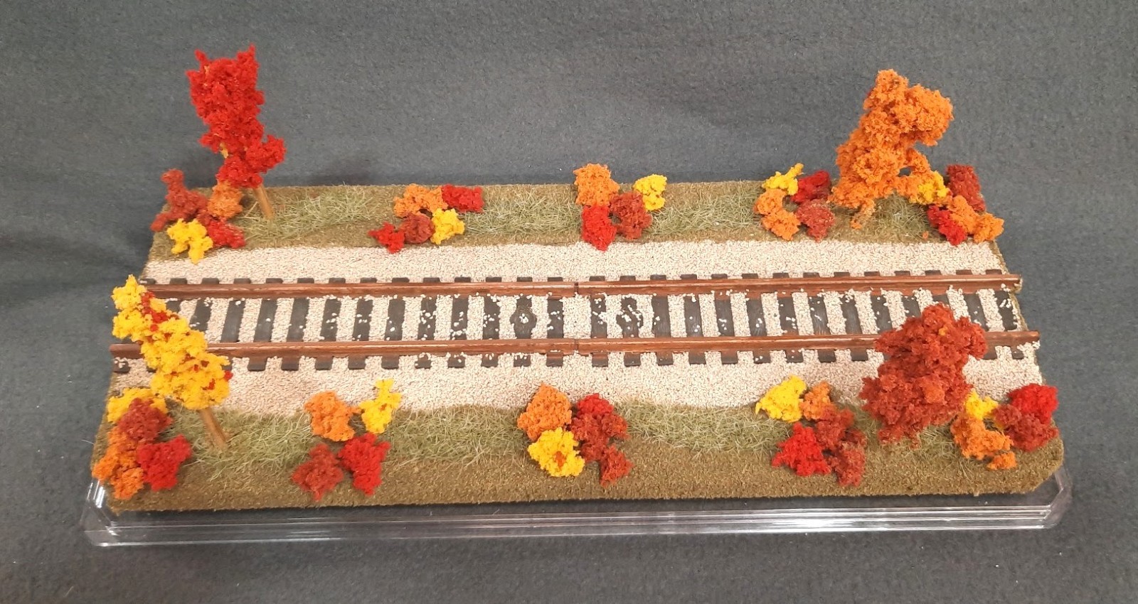 S SCALE 13″ SINGLE TRACK DISPLAY CASE- “FALL FOILAGE SCENE”-FOR ANY S TRAINS