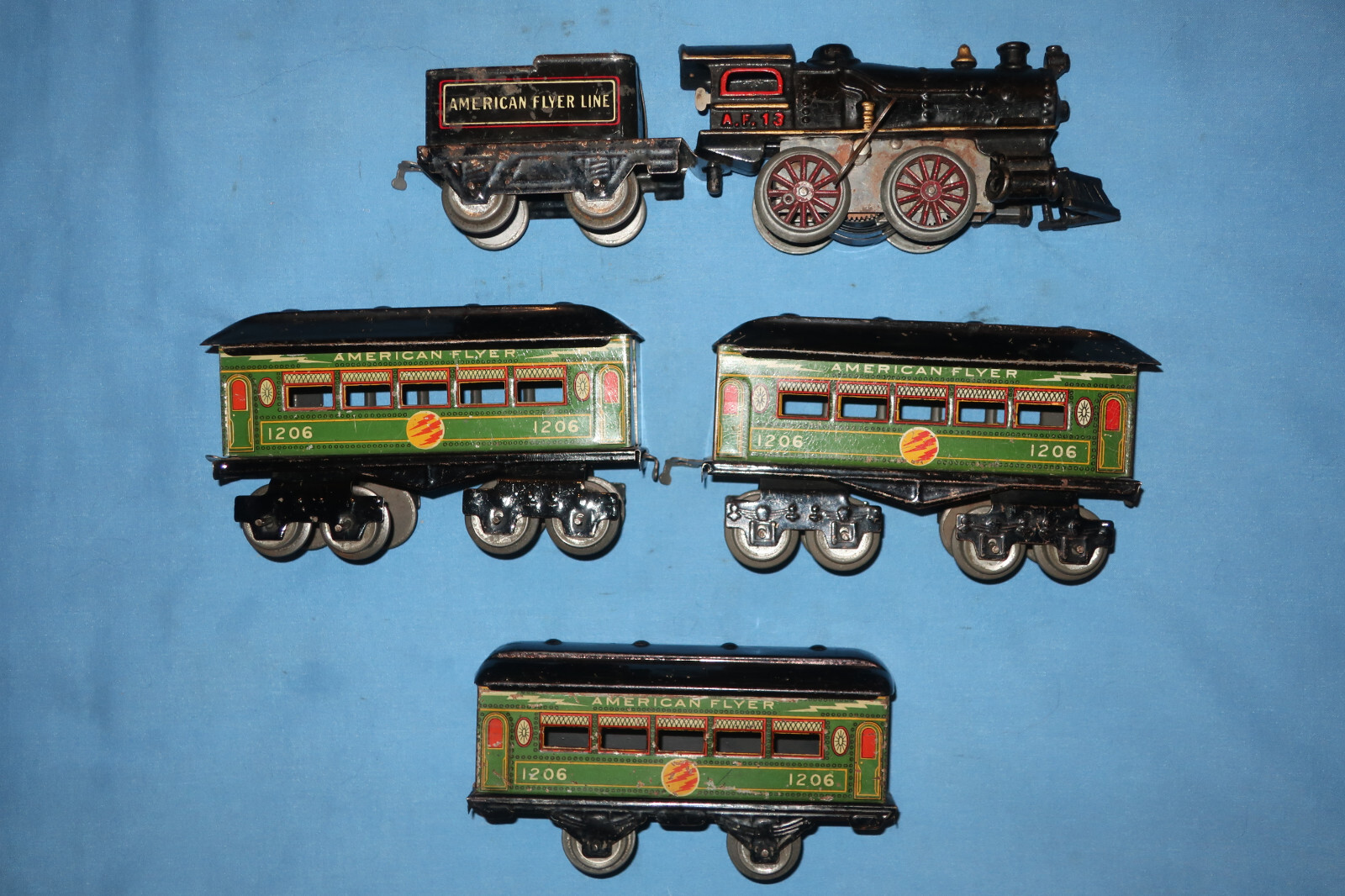 Rare American Flyer Pre-war Sparks Set w/#13 Clockwork/Wind-up Locomotive, 120